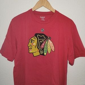 Reebok NHL Chicago Blackhawks Hockey Toews Red Graphic Jersey T-shirt 90s